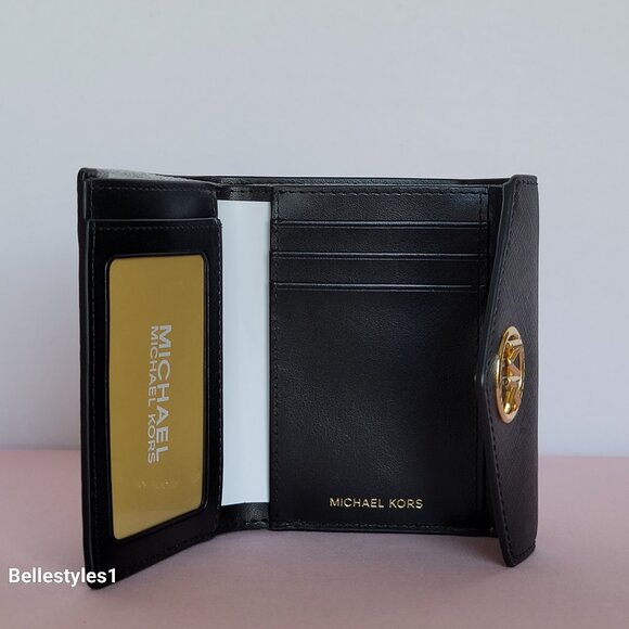 MICHAEL KORS Greenwich Medium Envelope Trifold Saffiano Leather Wallet- Black ⭐ - Picture 13 of 16